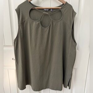 Ulla Popken Olive Green Sleeveless Top with Strappy neckline Sz 24/26 Cotton